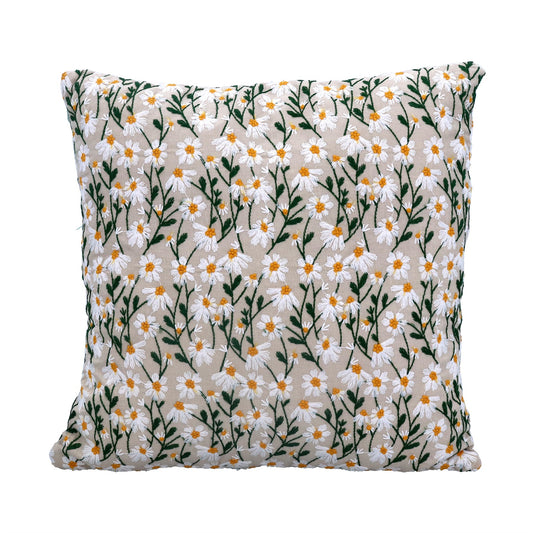 Embroidered Daisy Square Cushion
