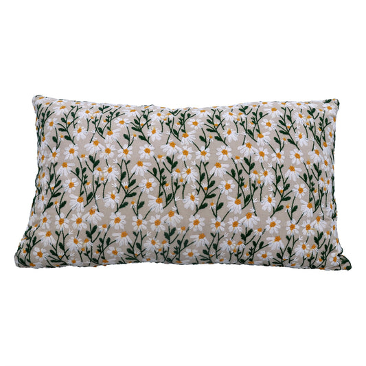 Embroidered Daisy Rectangular Cushion
