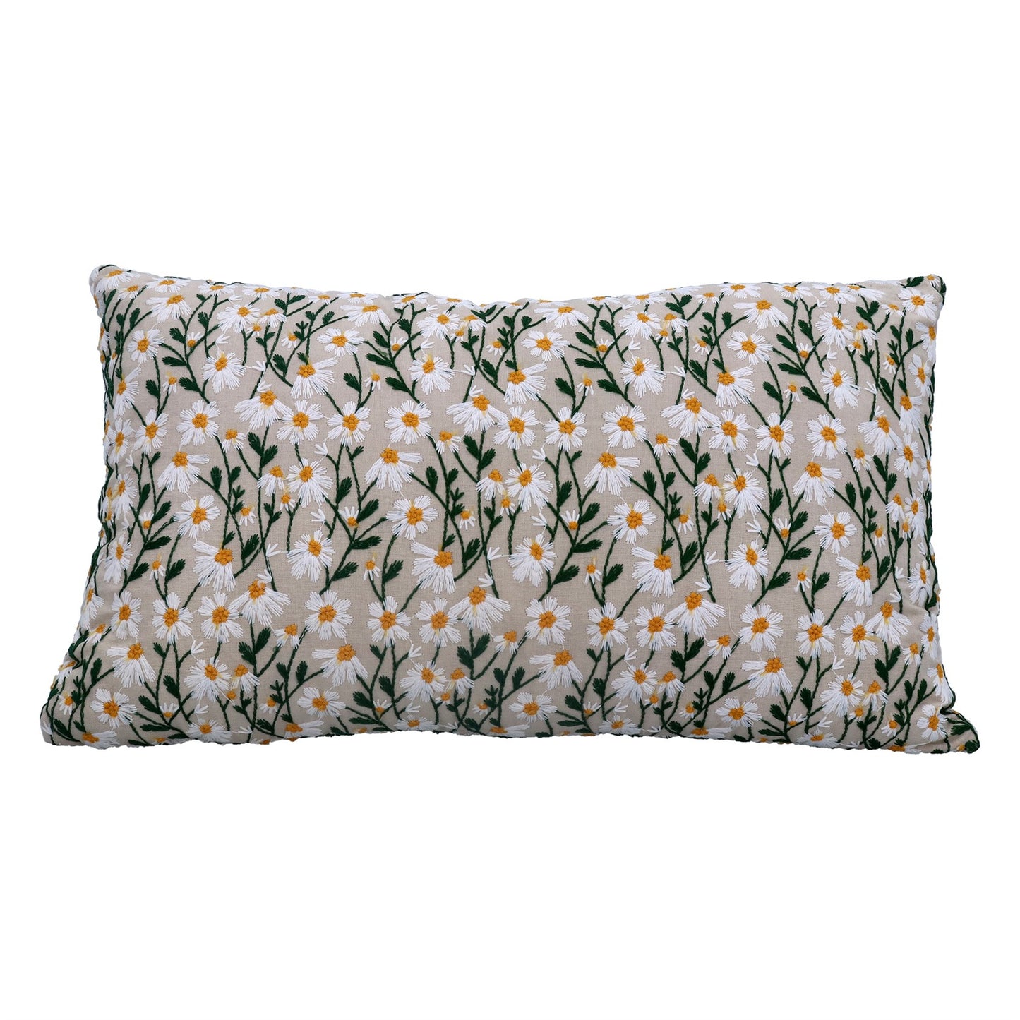 Embroidered Daisy Rectangular Cushion