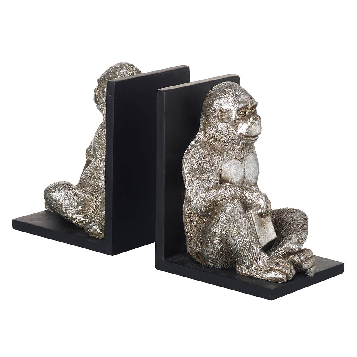 Gorilla Bookends Platinum Resin