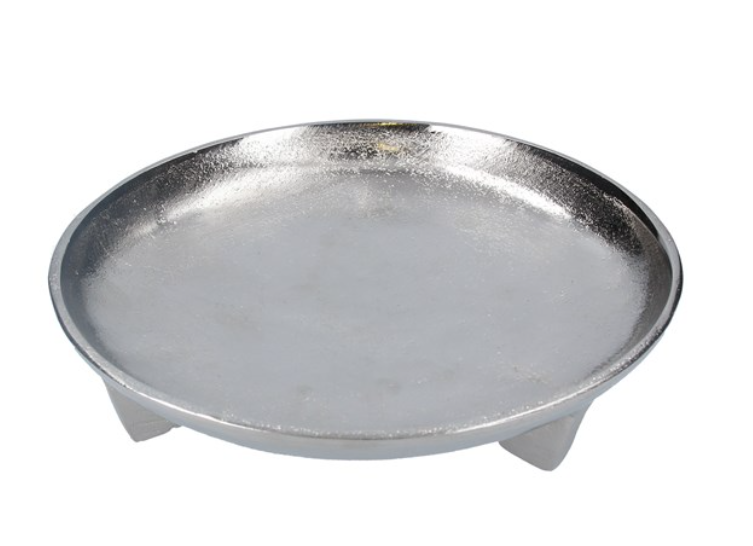 Hammered Metal Decorative Tray 20cm - Silver Ribbed