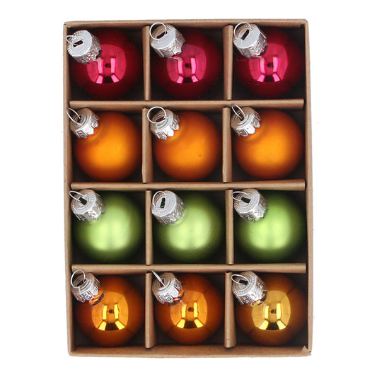 Mini Red/Green/Orange Glass Baubles (Pack of 12)