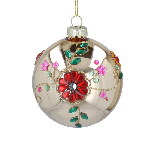 Gold Bauble with Jewelled Flowers