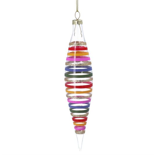 Clear Drop Bauble with Rainbow Bands