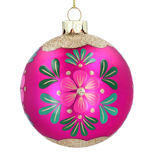 Pink & Gold Floral Glass Bauble