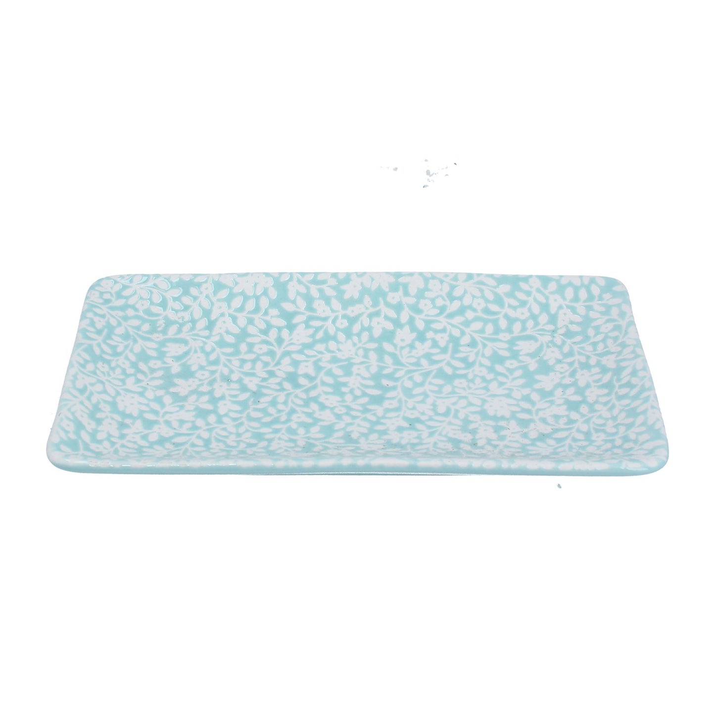 Ceramic Rectangle Trinket Dish - Blue Floral Vines