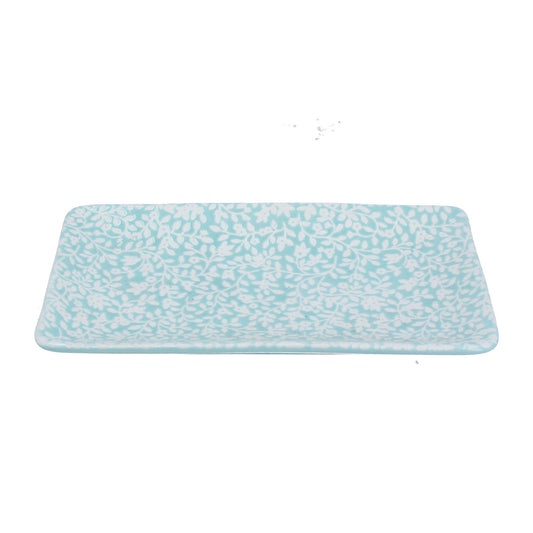 Ceramic Rectangle Trinket Dish - Blue Floral Vines