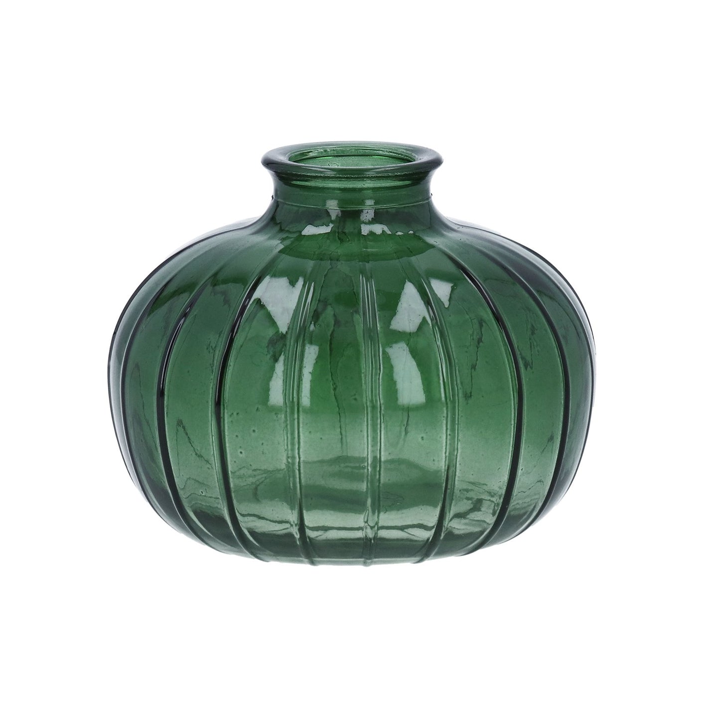 Glass Vase 8.5cm - Emerald Green Ribbed Onion Bud