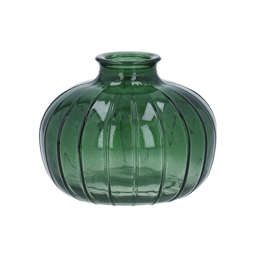 Glass Vase 8.5cm - Emerald Green Ribbed Onion Bud