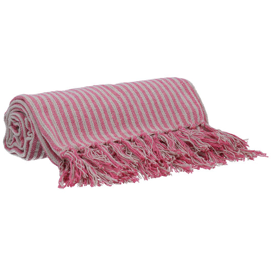 Pink Woven Stripe Cotton Throw 150cm