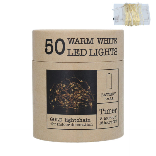 50 Warm White LED Lights on Gold Wire