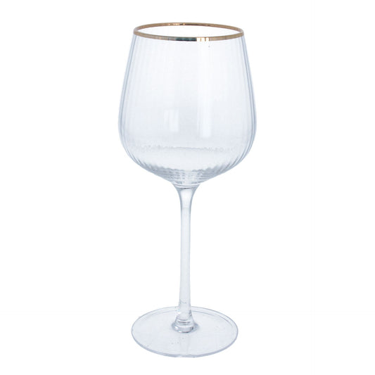 Ribbed Wine Glass with Gold Rim