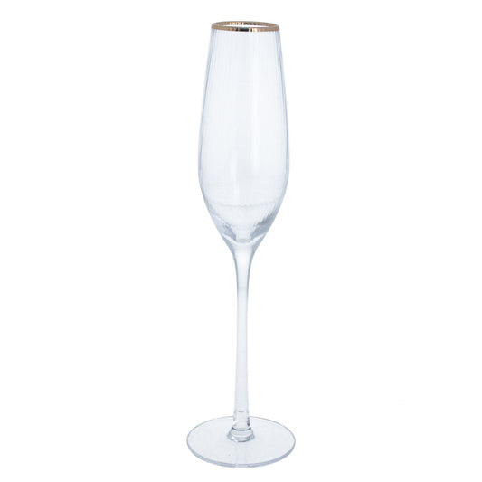 Ribbed Champagne Glass with Gold Rim