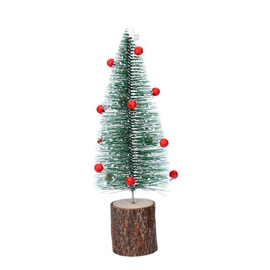 Bristle Orn 21cm - Green Tree w Red Bells on Log