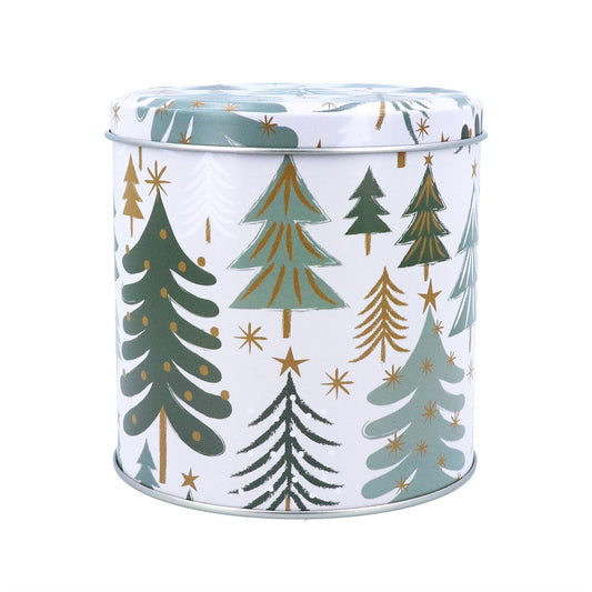 Metal Chocolate Tin 10cm - Cream/Green Trees