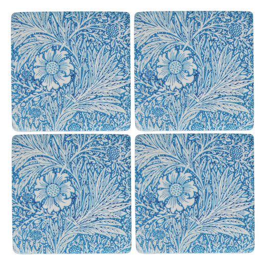 Resin Coaster 10cm - Period Blue Floral Leaves