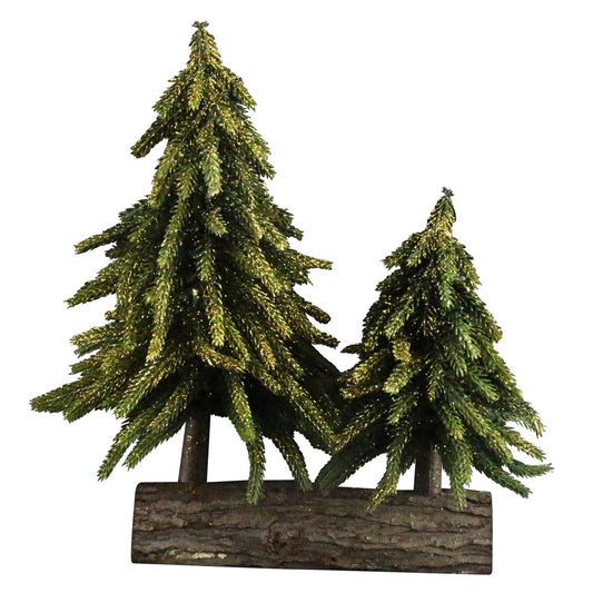 Double Green Fir Tree on Log