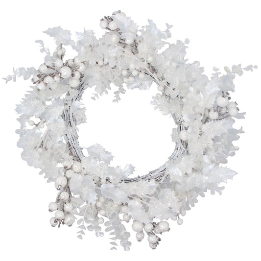 Wreath 50cm - White Holly/Eucalyptus/Berries