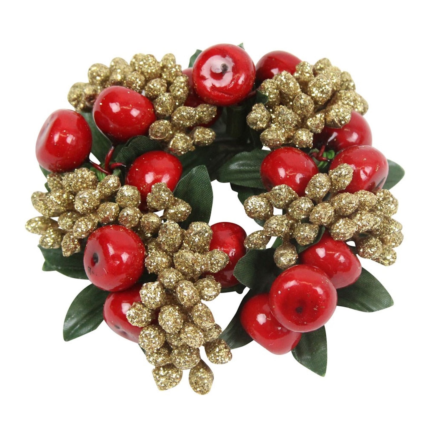 Red & Gold Glitter Berry Candle Ring Small