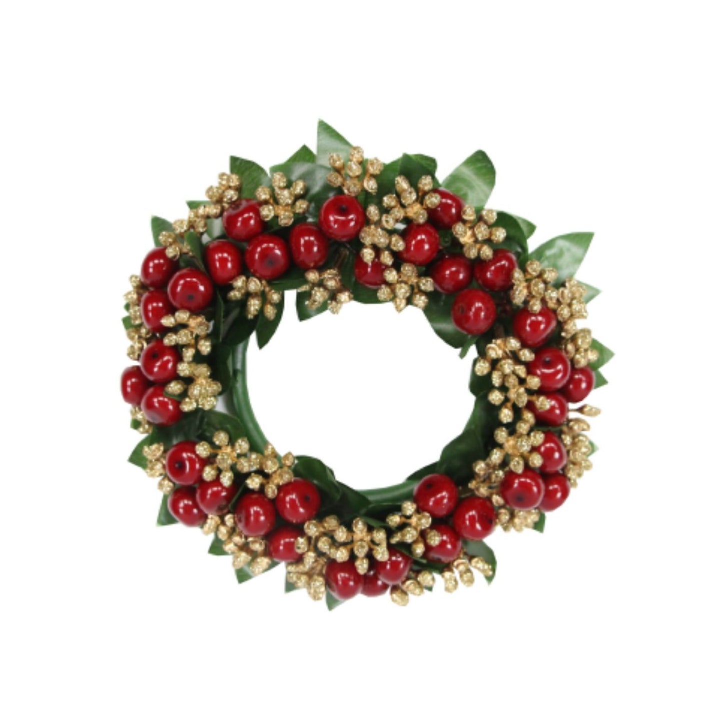 Red & Gold Glitter Berry Candle Ring Large