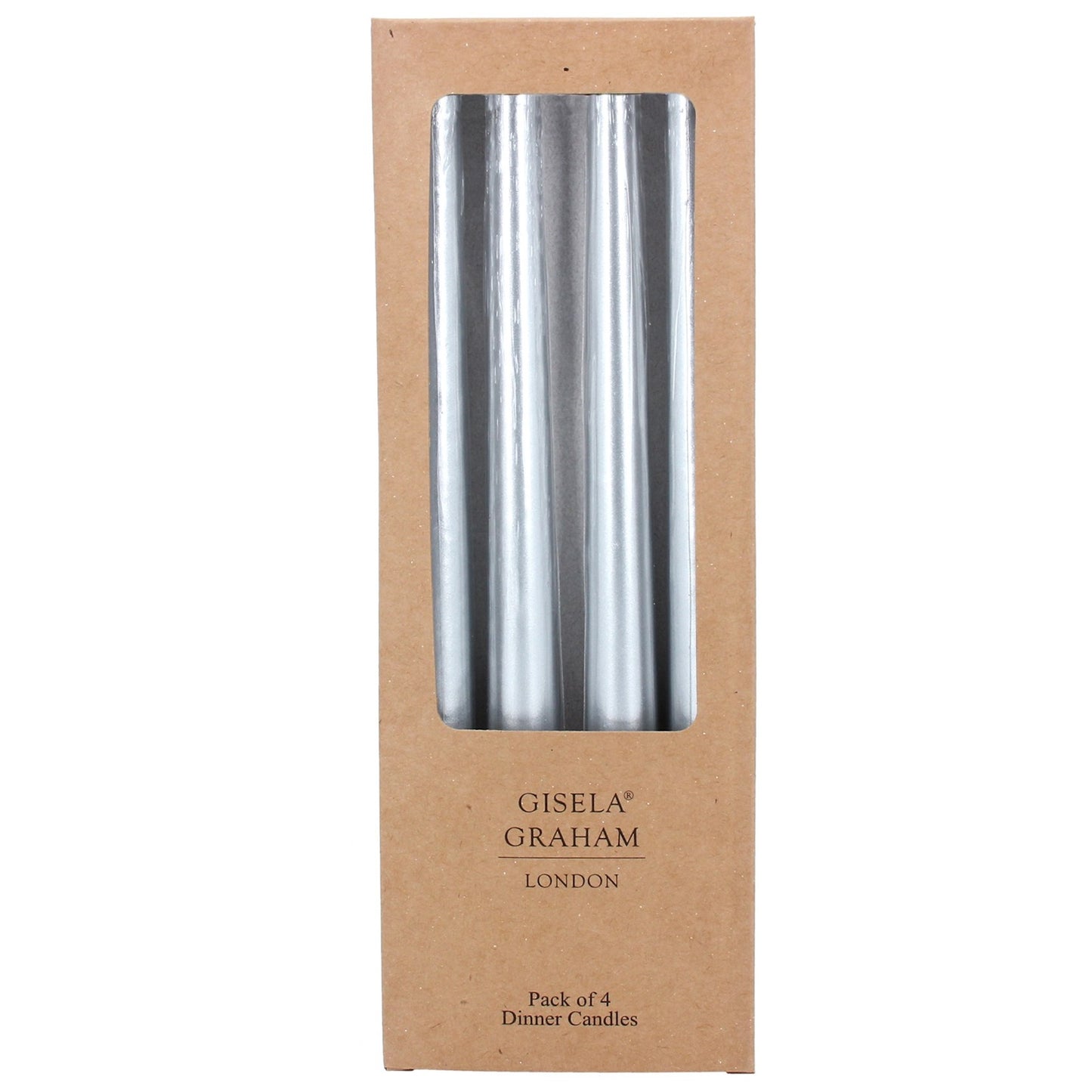 Metallic Silver Taper Dinner Candle (Box of 4)