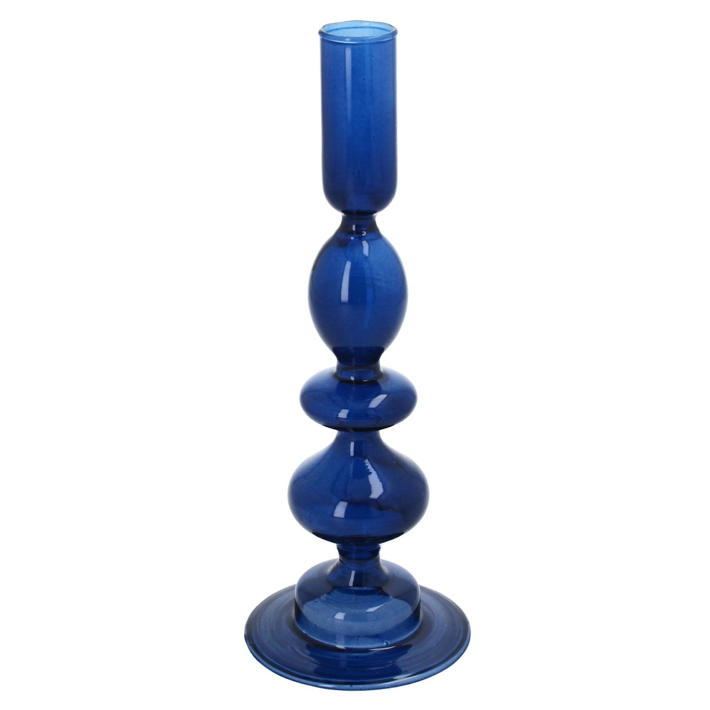Dark Blue Piped Taper Candle Holder Small