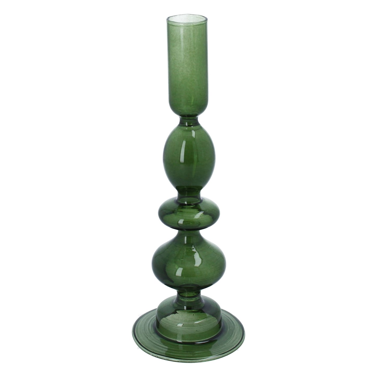Dark Green Piped Taper Candle Holder Small