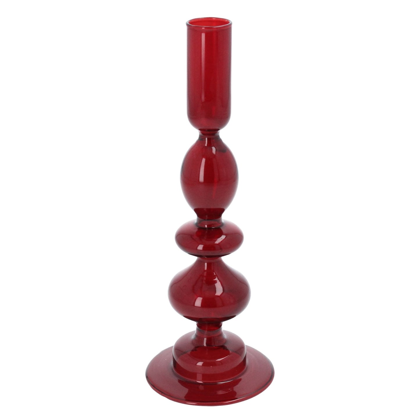 Dark Red Piped Taper Candle Holder Small