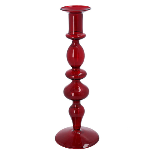 Dark Red Piped Taper Candle Holder Large