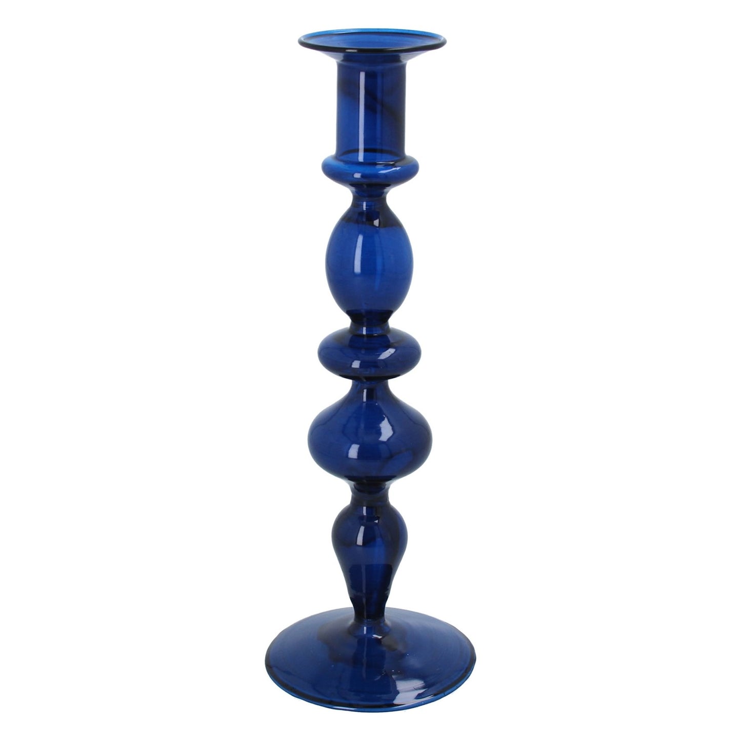 Dark Blue Piped Taper Candle Holder Large