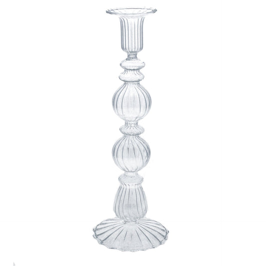 Clear Double Ball Glass Candlestick