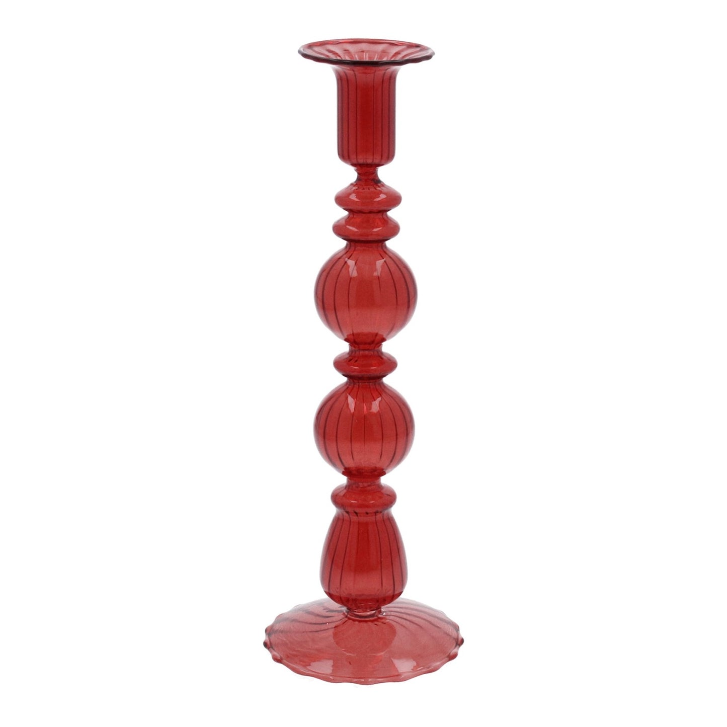 Clear Red Double Ball Glass Candlestick
