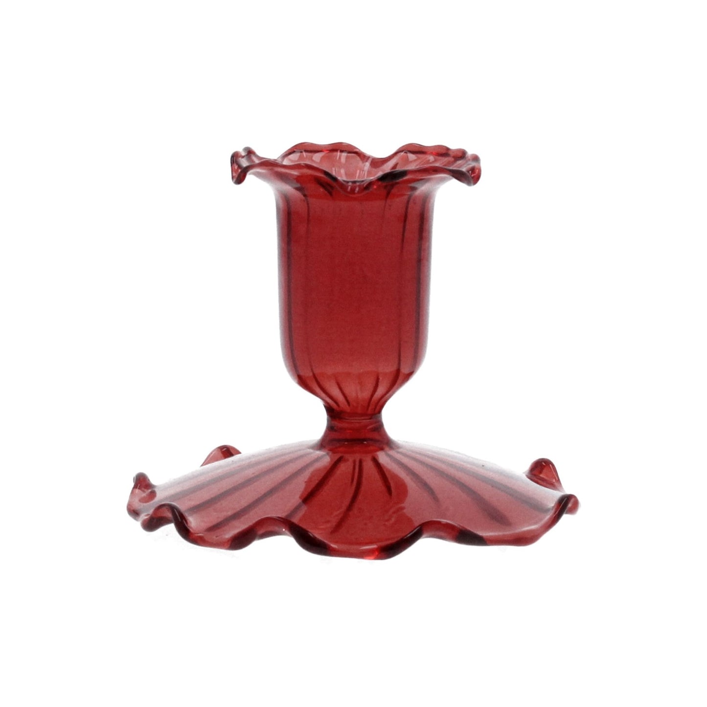 Clear Red Glass Short Candle Holder