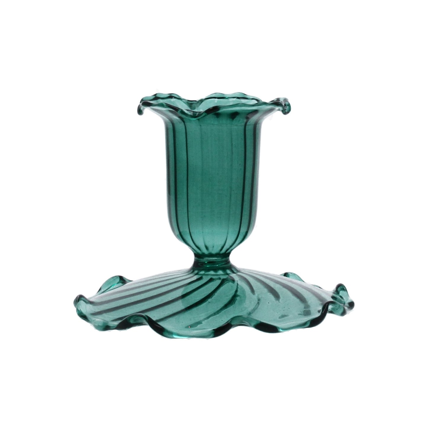 Clear Turquoise Glass Short Candle Holder