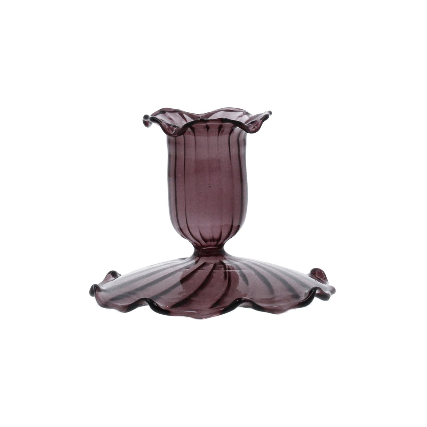 Clear Aubergine Glass Short Candle Holder