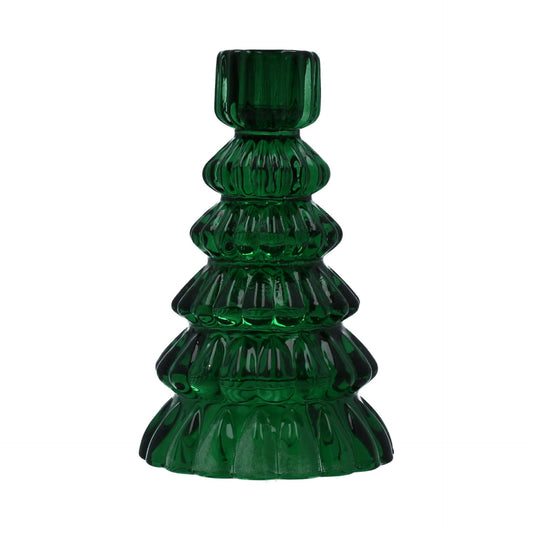 Clear Green Glass Tree Shaped Candle Holder