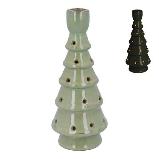 Ceramic LED Candlestick 21cm - Pale Green