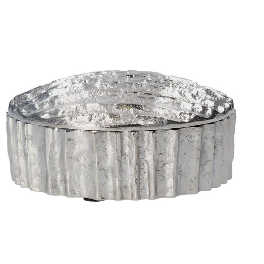 Hammered Metal Keepsake Pot 15.5cm - Silver Ribbed