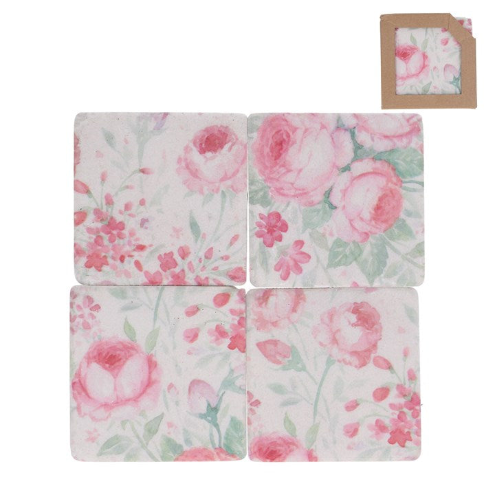 Pack/4 Resin Coaster 10cm - Pink Rose Garden