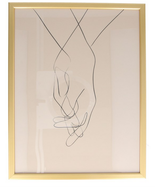 Framed Print 45cm - Gold Frame Hands Line Drawing