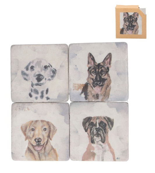 Pack/4 Resin Coaster 10cm - Watercolour Dogs